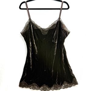 Y2K Karen Kane XL Brown Velvet Silk Lace Trim Top Cami Y2K Romantic Whimsy Goth